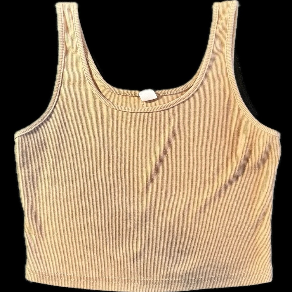 Beige Ribbed Cropped Tank Top